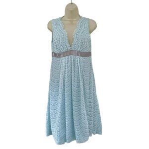 YIGAL AZROUEL Women's Sz 6 Light  Blue w/ White Lace Overlay Bubble Hem Dress